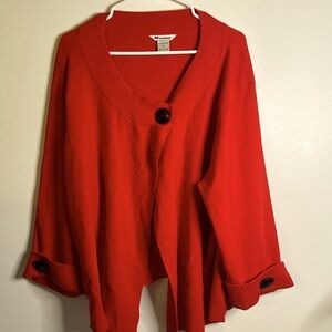 Nygard Collection red trapeze cape knit jacket size 1x vtge black large buttons